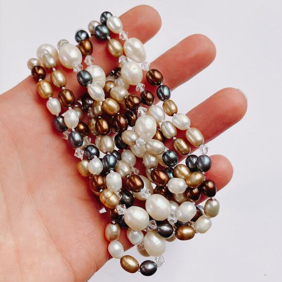 Long 66" Cultured Freshwater Pearl Endless Opera Rope Knotted Necklace Colorful - Picture 2 of 13